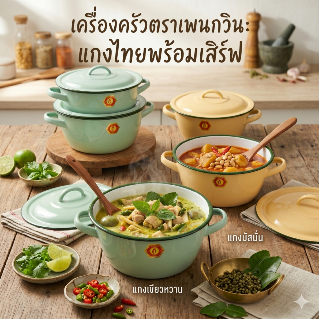 หม้อเคลือบตราเพนกวิน พร้อมฝา รุ่นคลาสสิก สีเขียวพาสเทล ใช้งานได้ทุกวัน ( 1 ใบ)
