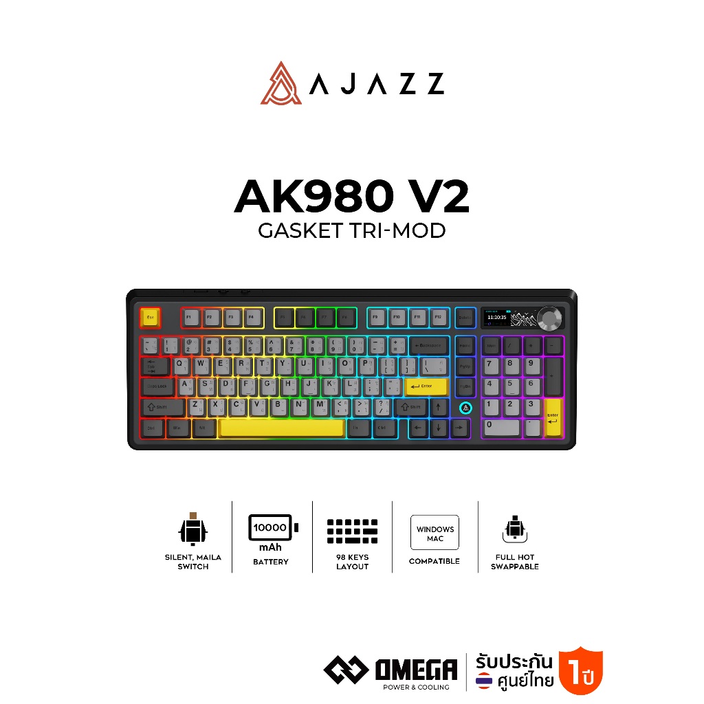 คีย์บอร์ด เกมมิ่ง Ajazz AK980 V2 Gasket Tri-Mod Mechanical Keyboard warranty 1 year