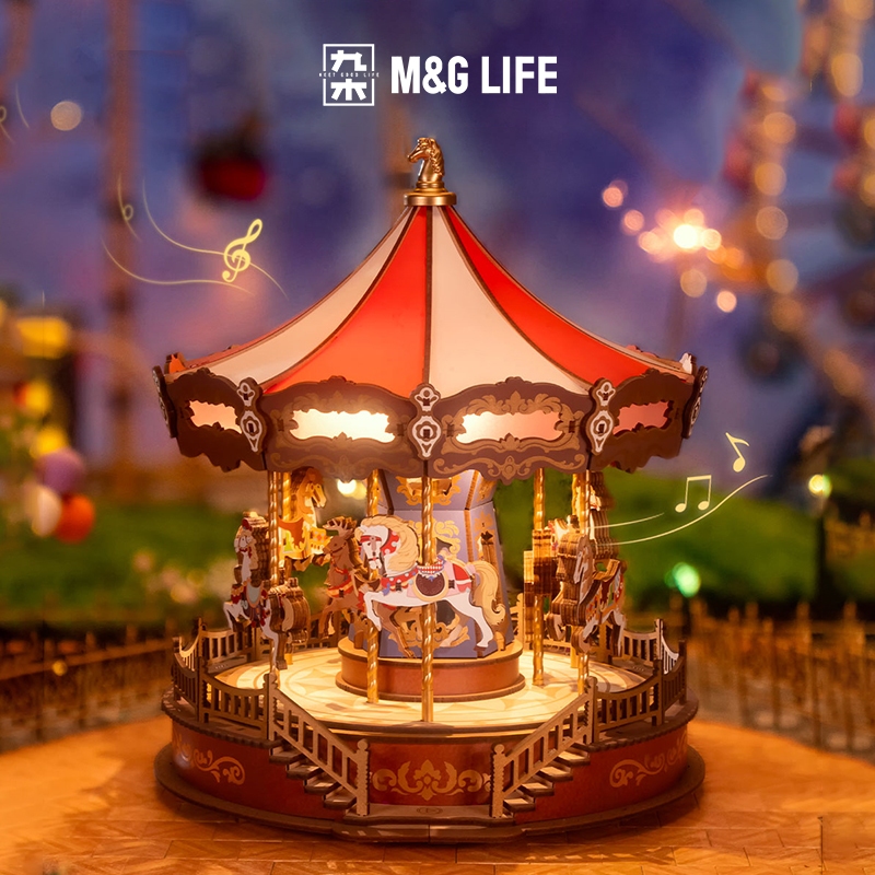 M&G LIFE x ROLIFE Carousel Wooden Music Box โมเดลจิ๊กซอว์ 3 มิติแบบประกอบ