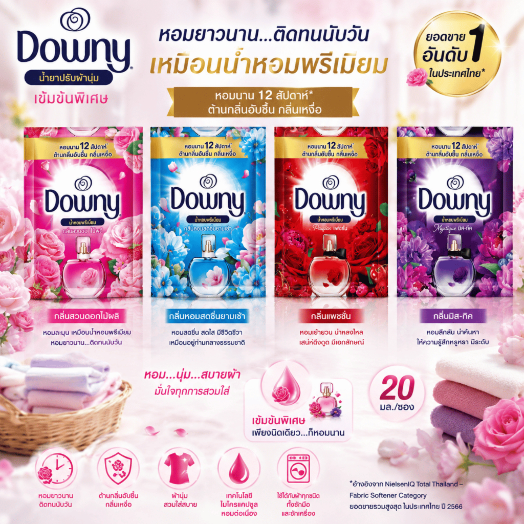 (ซอง) คละสี Downy ดาวน์นี่ 20 มล. น้ำยาปรับผ้านุ่มดาวน์นี่ กลิ่นหอมติดทน ถนอมใยผ้า ปรับผ้านุ่มดาวน์นี่