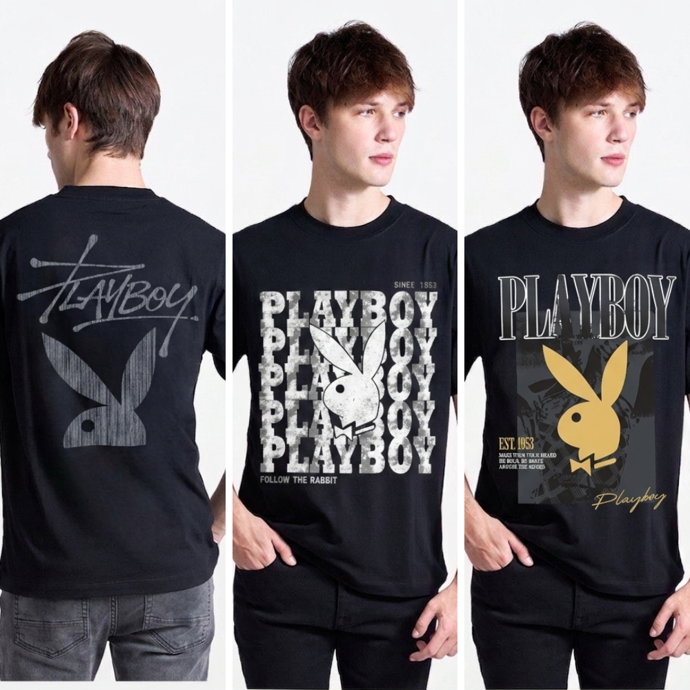 PLAYBOY 06PB เสื้อยืดเสื้อผ้าผู้ชาย/เสื้อ/เสื้อยืดสีดำ รุ่น P1MT265TB038BK P1MT265TB055BK P1MT265TB053BK P1MT265TB053BR