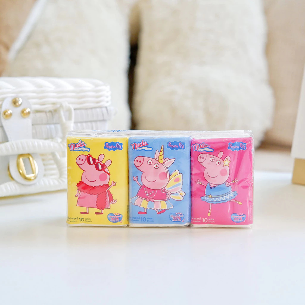 กระดาษทิชชู่ Nuda : กระดาษทิชชู่ลายเปปป้าพิก Hankies 10 แผ่น/ชิ้น
