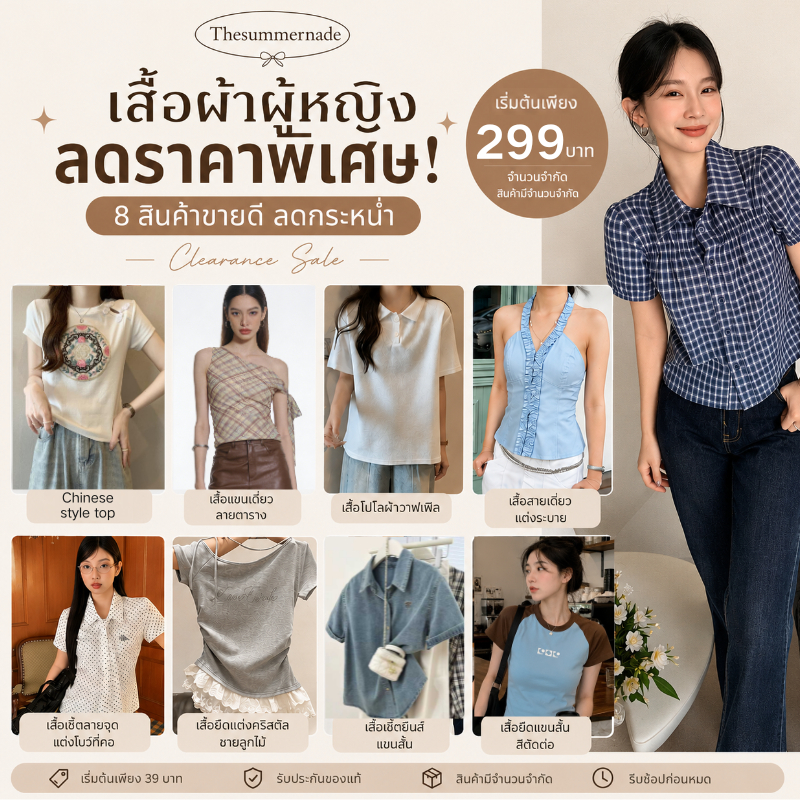 [📍ล้างสต็อกขาดทุน! ]เสื้อท็อปผู้หญิง รวมลิงก์เดียว สินค้าขาดไซส์ ส่งฟรี ทั่วประเทศ ราคาถูกสุดคุ้ม