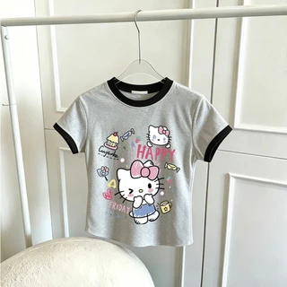 เสื้อผู้หญิงคอกลมสไตล์เกาหลี ลายเฮลโลคิตตี้สุดน่ารัก มีไซส์ M-3XL หวานและน่ารัก จัดส่งรวดเร็ว