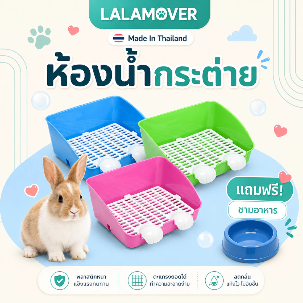 Lalamover ห้องน้ำกระต่ายขนาดใหญ่ ไซส์ใหญ่พิเศษ ใช้กับกระต่ายได้ทุกวัย พลาสติกเกรดA 2ก4xย31xส14ซม
