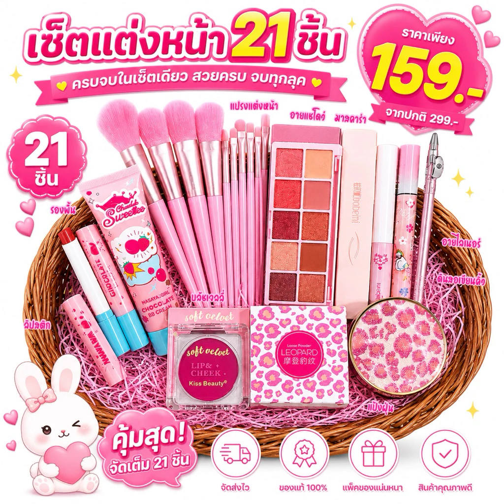 เซตแต่งหน้า สุดคุ้ม เซตเครื่อง​ส​ำ​อา​งค์​ เซตแต่งหน้าสงกรานต์ 12ชิ้น โทนน้ำตาลทอง สายฝ. สีสวยมาก​ เซตกันน้ำ ติดทน 4u2