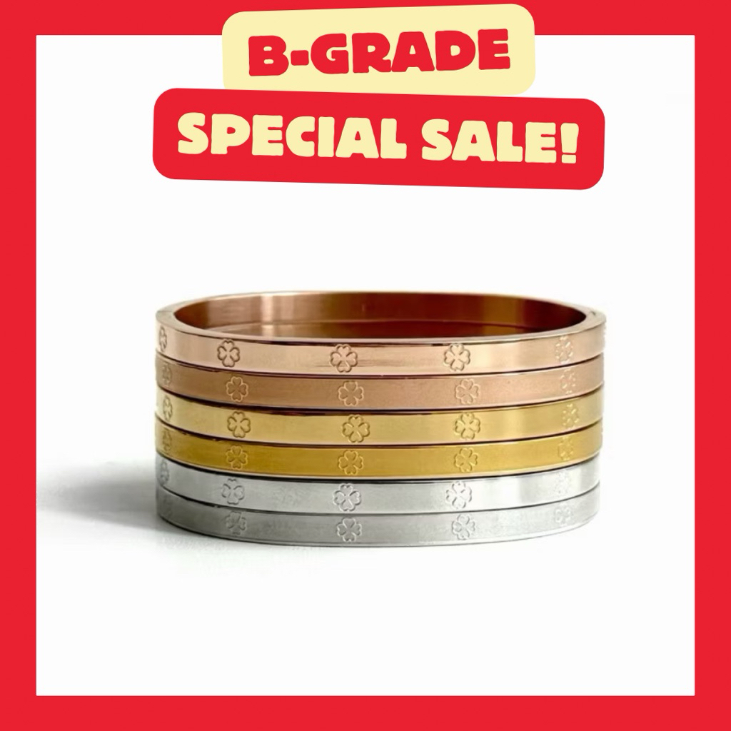 {B-Grade} Best Clover 14k bangle. (กำไลลายใบโควเวอร์ตัวเรือนสแตนเลส)