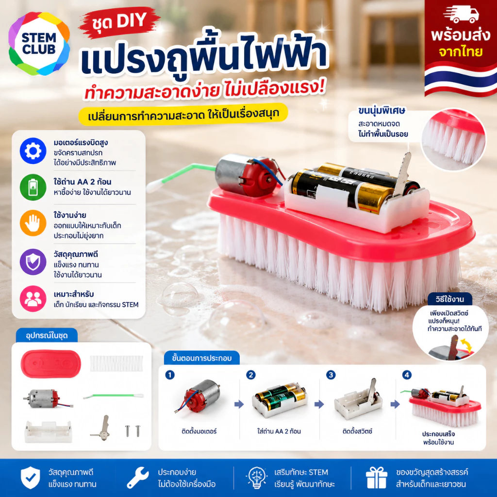 สิ่งประดิษฐ์ การทดลองวิทย์ DIY แปรงกวาดหุ่นยนต์ เทคโนโลยีการผลิตขนาดเล็ก การทดลองวิทยาศาสตร์ Stem