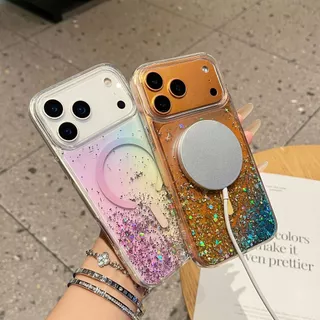 เคสกากเพชรหลากสีส่องแสงประกายวิบวับ Magnetic Case For iPhone 17Promax 16Pro 15 14 13 12