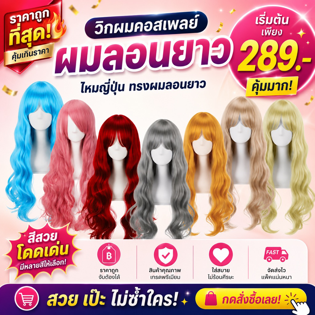 (จัดส่งจากกทม.) วิกเทศกาลฮาโลวีน วิกผมคอสเพลย์ราคาถูกทรงดัดลอนหลากสี วิกผมตัวละคร  อนิเมะ  สีสันสดใส 💁‍♀️✨ OP