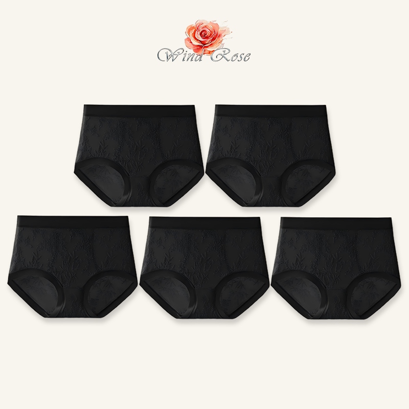 Wind Rose (Set 5 ชิ้น) Panty Seamless กางเกงในทรงบิกินี่ กางเกงชั้นในหญิง ยืดหยุ่นสู 0969# ดำ