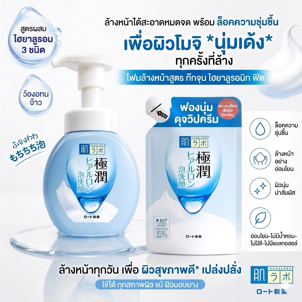 HADA LABO Super Hyaluronic Acid Hydrating Self Foaming Wash 160mL โฟมล้างหน้าหัวปั๊ม