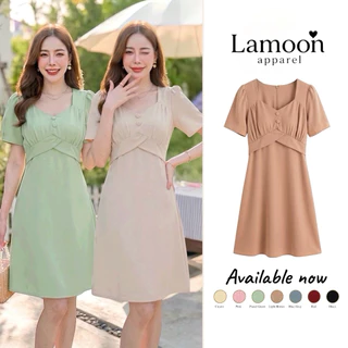 [พร้อมส่ง] Angel dress - เดรสทรงเอแต่งจีบอก ป้าย VERA ชุดไปงานแต่ง ชุดไปคาเฟ่ ผ้าบาร์บี้ by Lamoon Apparel