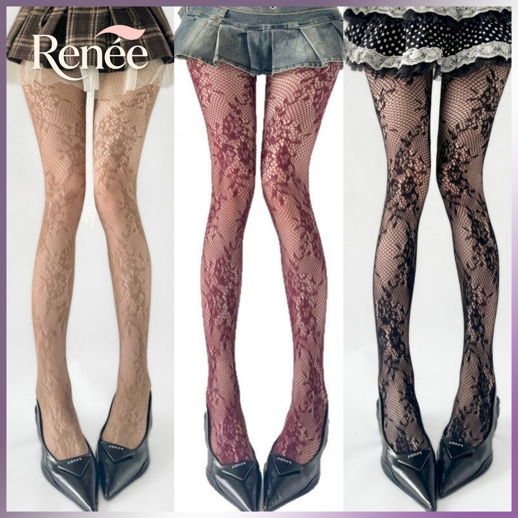 Retro ผู้หญิงดอกไม้หวาย Fishnet Tights HosieryLace ดอกไม้ ตาข่าย Hollowed Pantyhose Bottomed Gothic