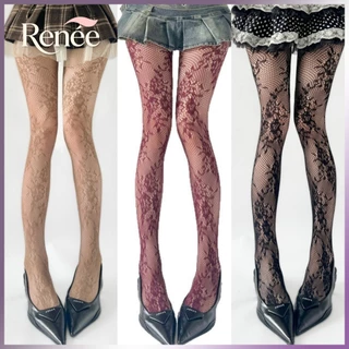 Retro ผู้หญิงดอกไม้หวาย Fishnet Tights HosieryLace ดอกไม้ ตาข่าย Hollowed Pantyhose Bottomed Gothic