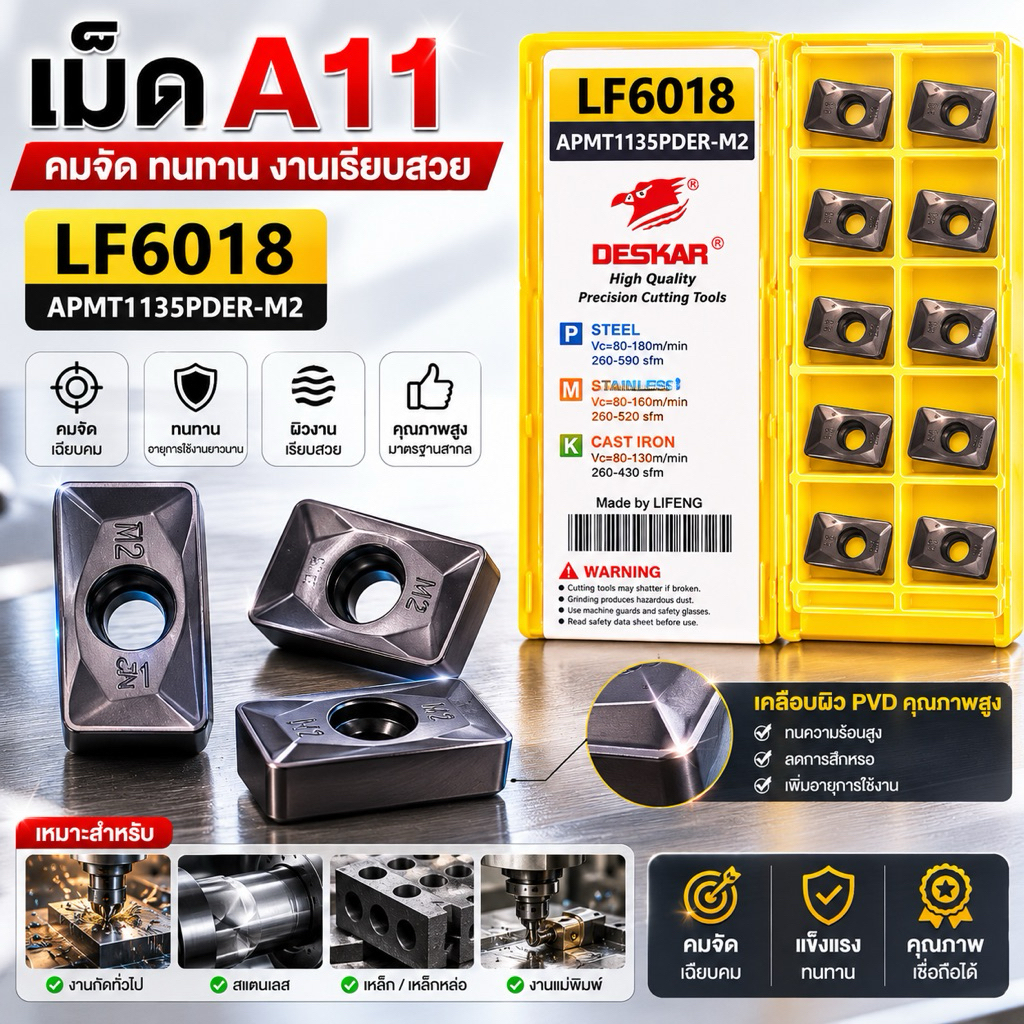 เม็ดมีด เม็ดปาด INSERTS A11 APMT1135 LF6018, YBG205, KF5900 กัดงานสแตนเลส **สินค้าพร้อมส่ง สต็อกเยอะ