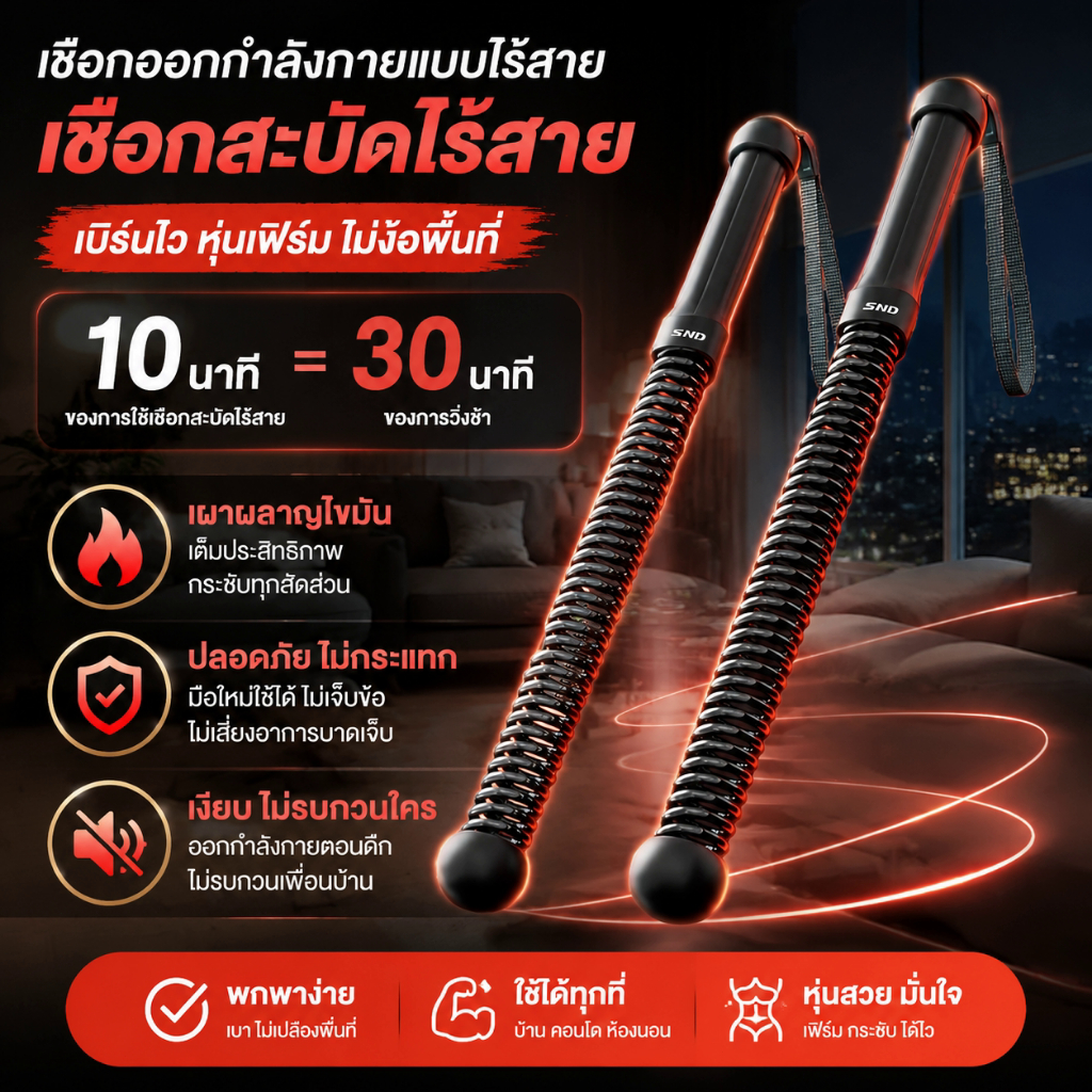SND เชือกต่อสู้ไร้สาย  TPR PP สปริงเหล็กกล้า กันลื่น ฝึกแขน ออกกำลังกายแอโรบิก ลดน้ำหนักในบ้าน