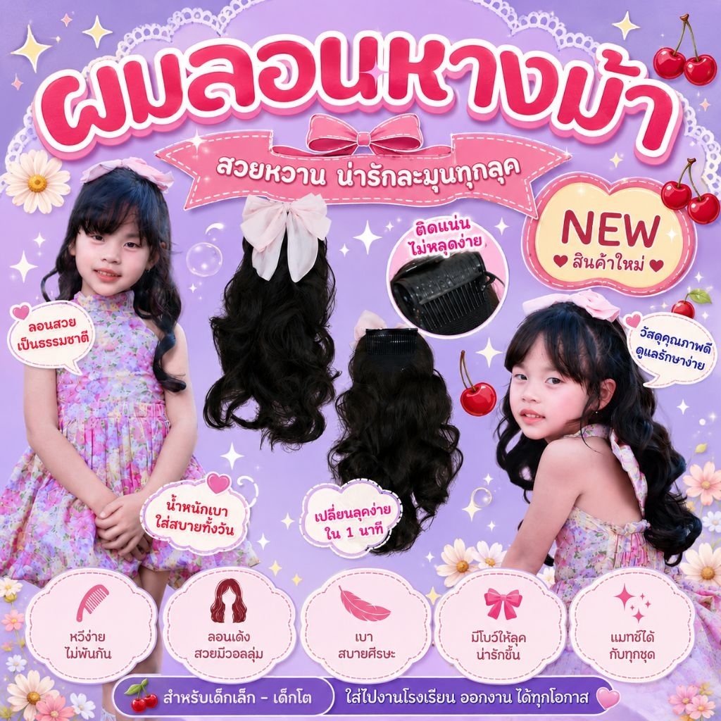 ผมลอนหางม้า น้ำหนักเบา ยาว55ซม.