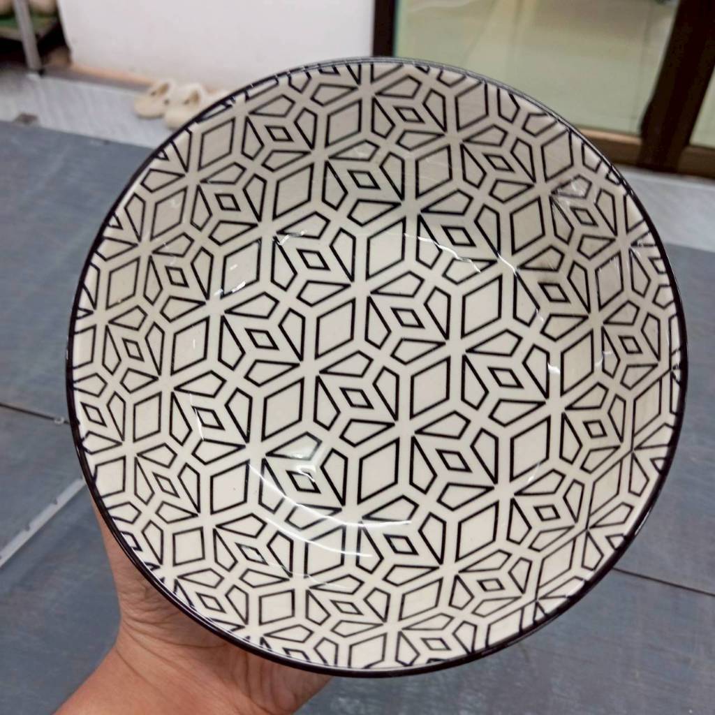 ถ้วยเซรามิก 6.5 นิ้ว ถ้วยซุป ถ้วยแกง ลายเส้นขาวดำ ทำจากเซรามิกเนื้อดี เข้าไมโครเวฟได้