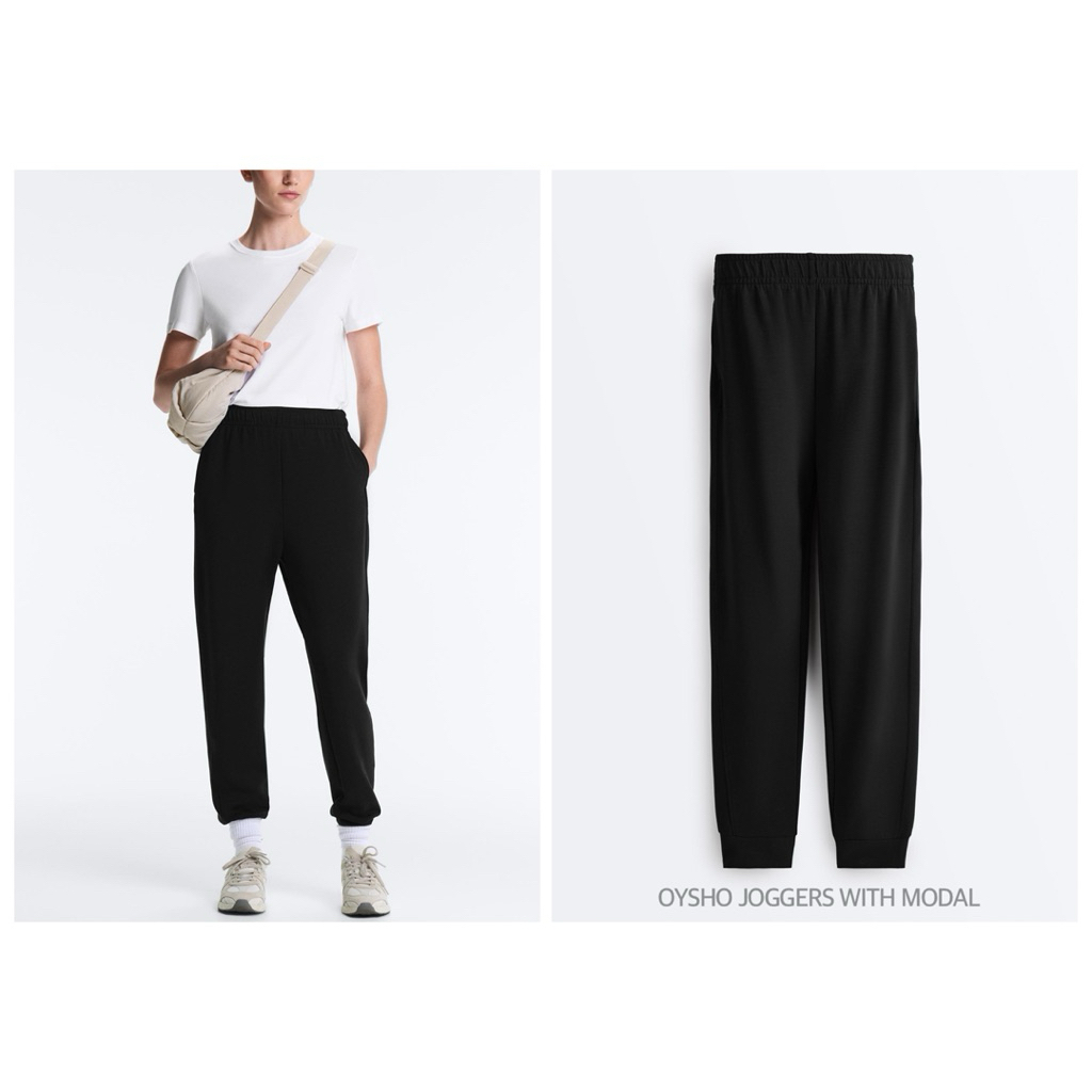 OYSHO กางเกงจ็อกเกอร์ เนื้อนุ่ม ปลายขาจั้มพ์ JOGGERS WITH MODAL (B3005)