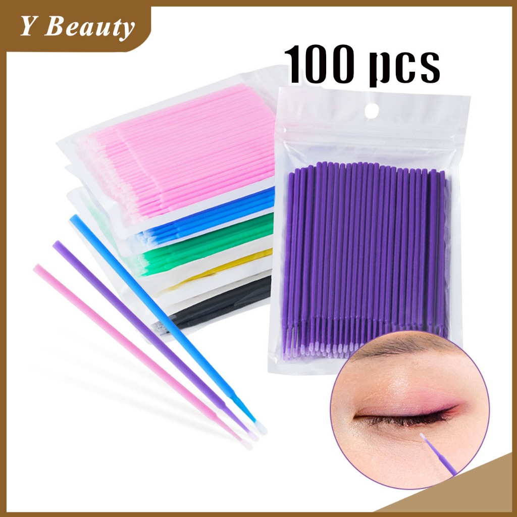 100pcs ไมโครบรัช MICRO BRUSH สำหรับทำความสะอาดขนตา แปรงป้ายครีมถอดขนตา