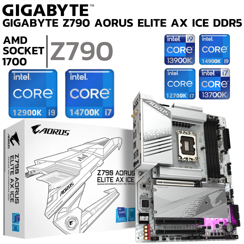 MAINBOARD (เมนบอร์ด) GIGABYTE Z790 AORUS ELITE AX ICE (REV. 1.0) (SOCKET LGA 1700 DDR5 ATX)