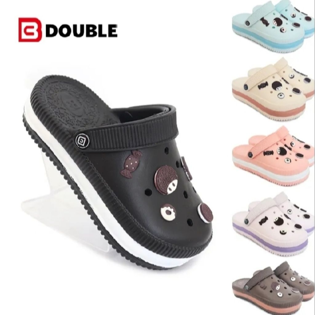 B Double D รองเท้าหัวโต สำหรับผู้หญิง ลายคุกกี้ พื้นนิ่มน้ำหนักเบา