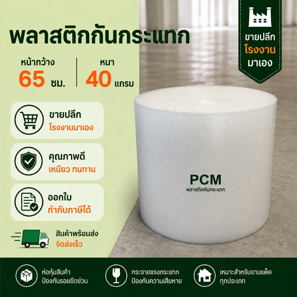 บับเบิ้ลกันกระแทก65x100เมตร  หนา 40แกรม สินค้าพร้อมส่ง  **ออกใบกำกับภาษีได้** ลูกค้าทักแชทแจ้งรายละเอียด