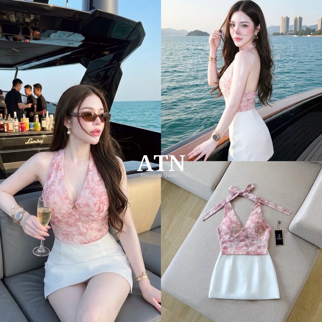 ATN Setเสื้อคล้องคอ+กระโปรงผ้าซาติน(มีซับในกางเกง)