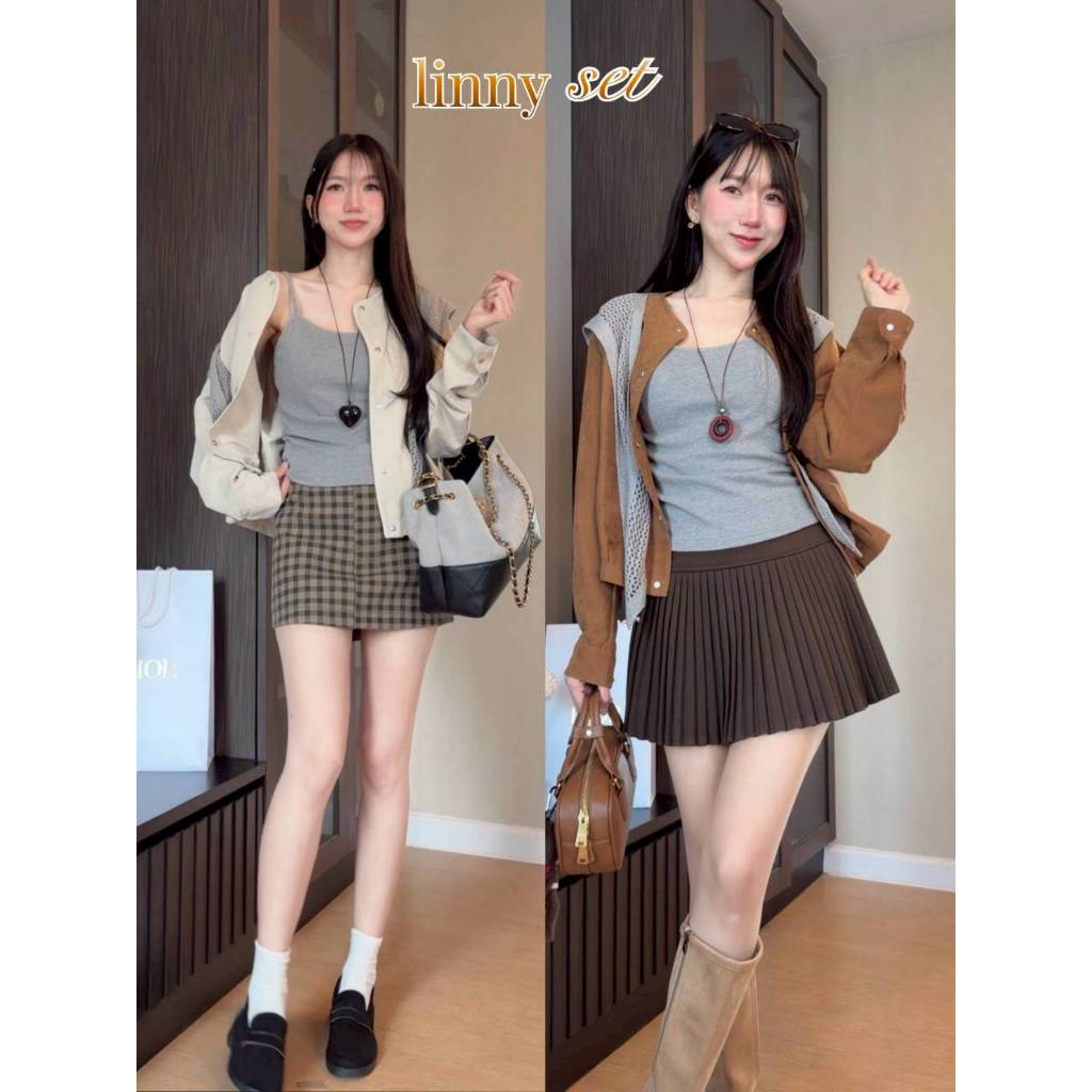BD25-228 เซทเสื้อคลุม+สายเดี่ยวแถมผ้าคลุมไหล่ 𝗟𝗶𝗻𝗻𝘆 𝘀𝗲𝘁