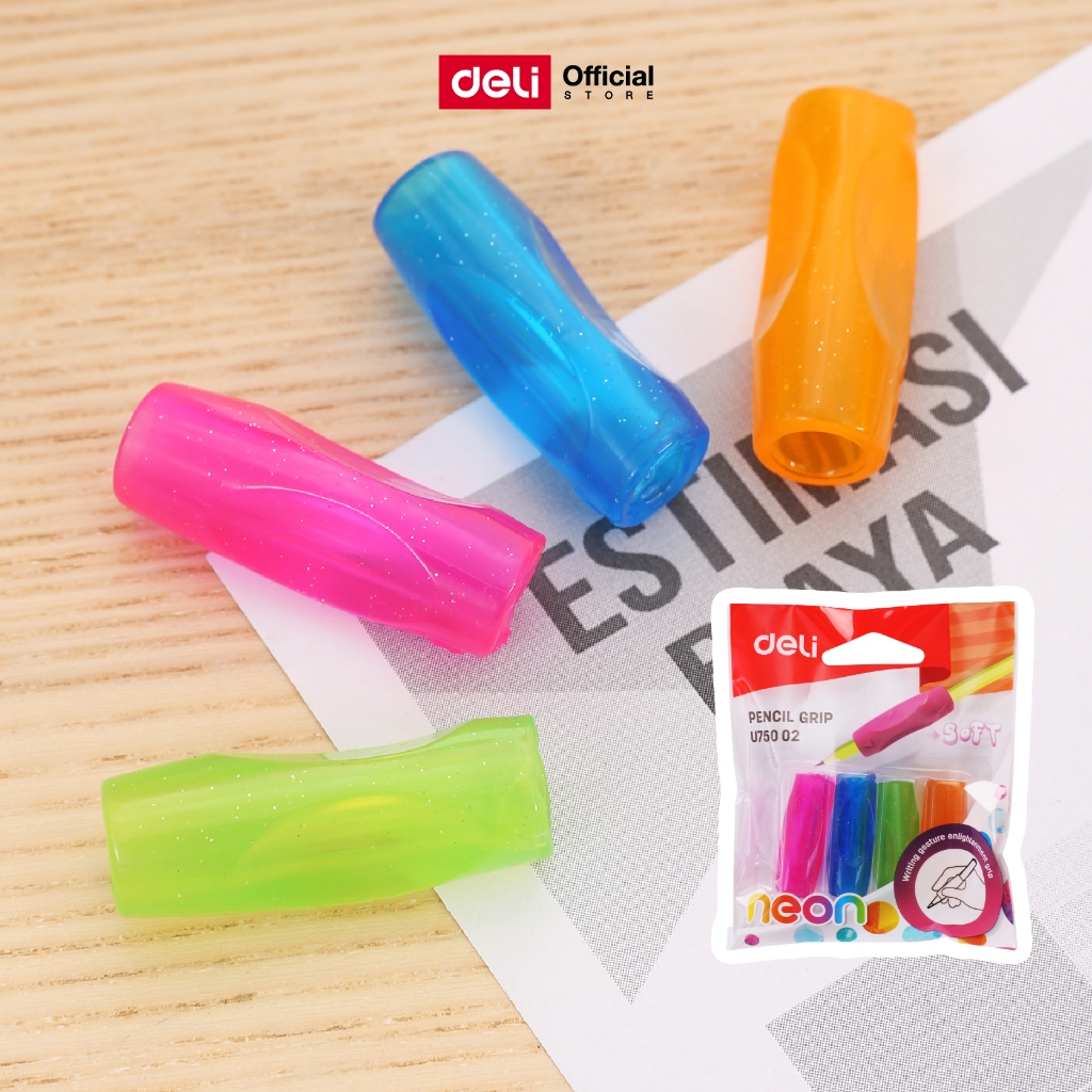 ปลอกสวมดินสอ Deli รุ่น 0507/EU75002 ปลอกยางใส่ดินสอแบบนิ่ม ไม่ปวดนิ้ว (จำหน่าย 1แพ็ค / 4ชิ้น / 4สี)