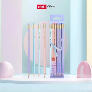 ดินสอไม้ Deli ดินสอHB ดินสอ ทรงหกเหลี่ยม (แพ็ค 12 แท่ง) สีพาสเทล มียางลบปลายแท่ง เครื่องเขียน อุปกรณ์การเรียน