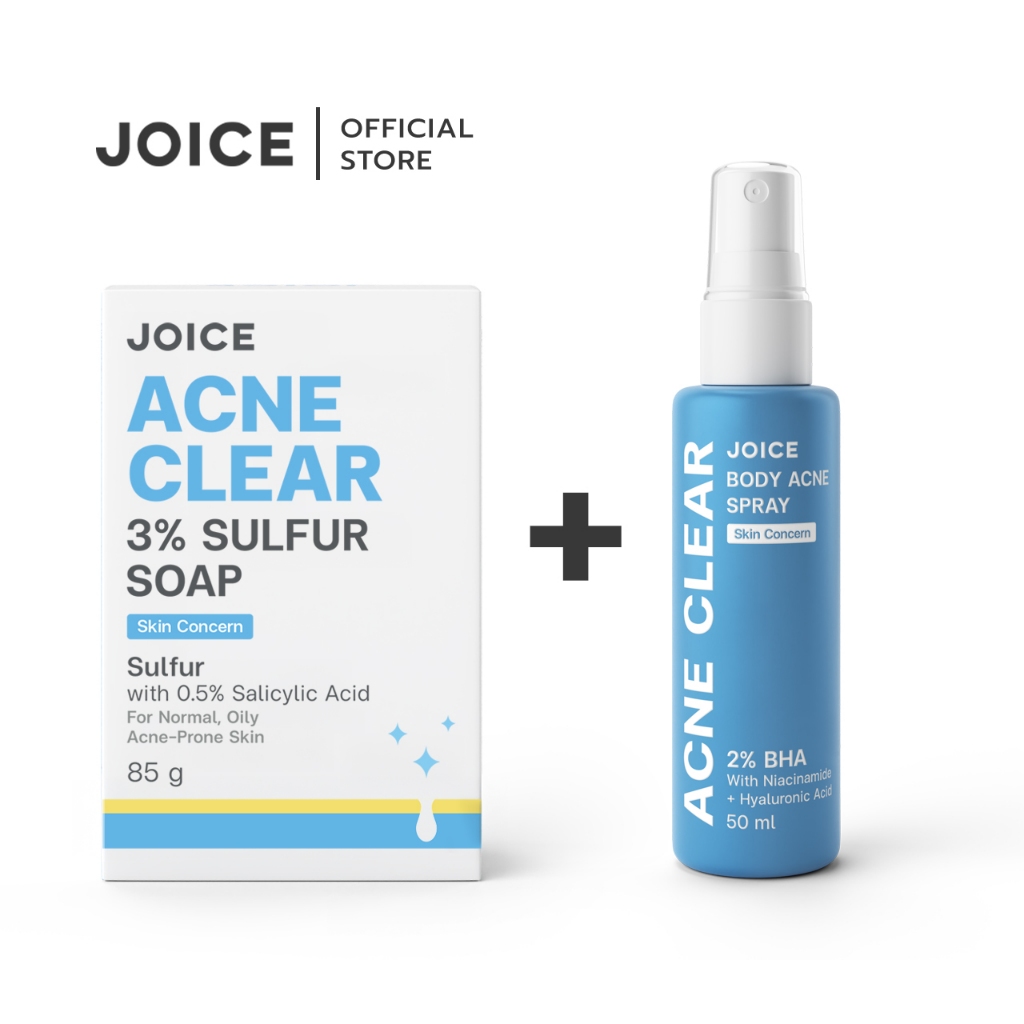 [DUO Set] JOICE Acne Clear - 3% Sulfur Soap 85g. + Body Acne Spray 50ml เซตสบู่และสเปรย์สิวผิวกาย หลัง อก ก้น