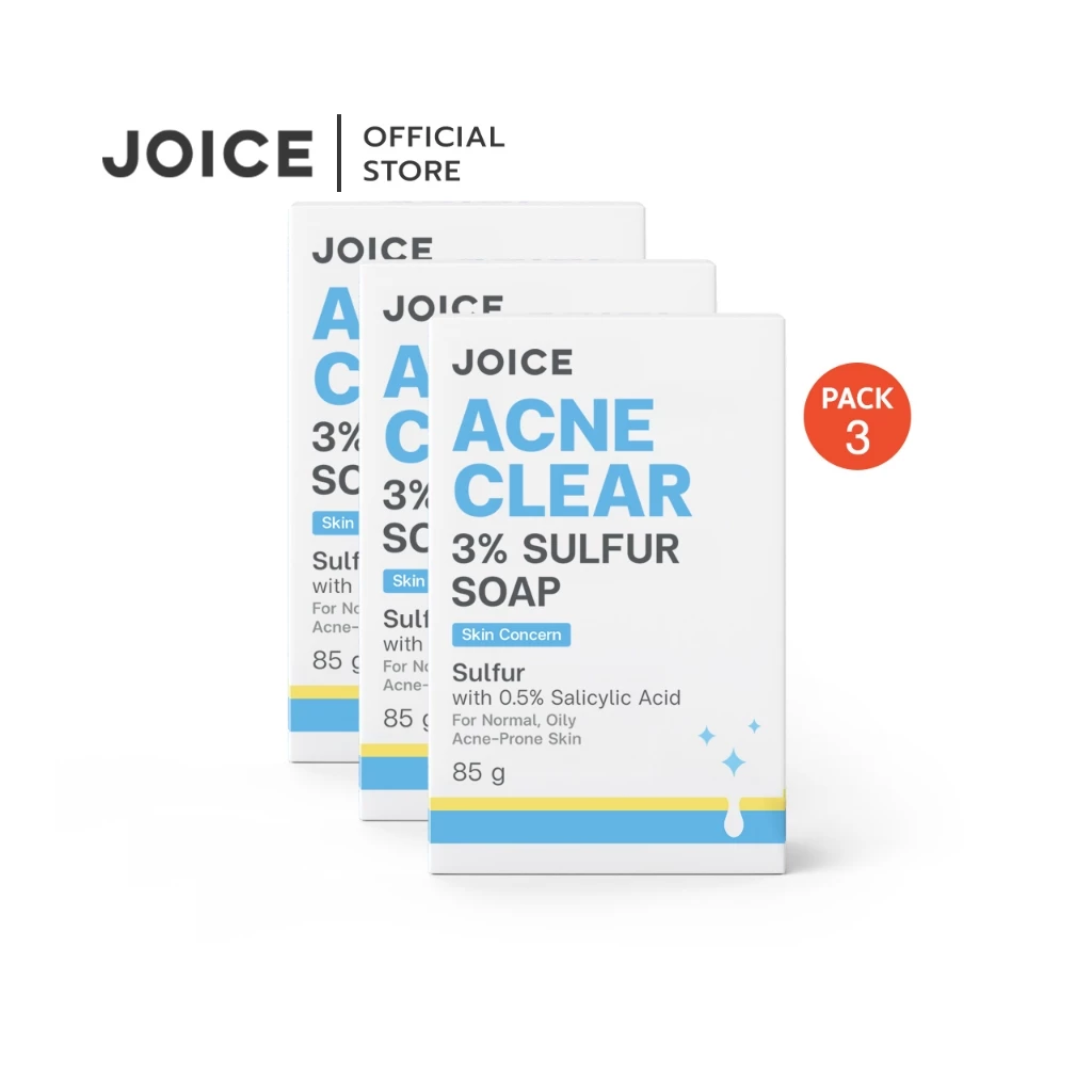 [แพ็ค 3] JOICE Acne Clear 3% Sulfur Soap 85g. สบู่ลดสิว สิวที่หลัง อก ก้น