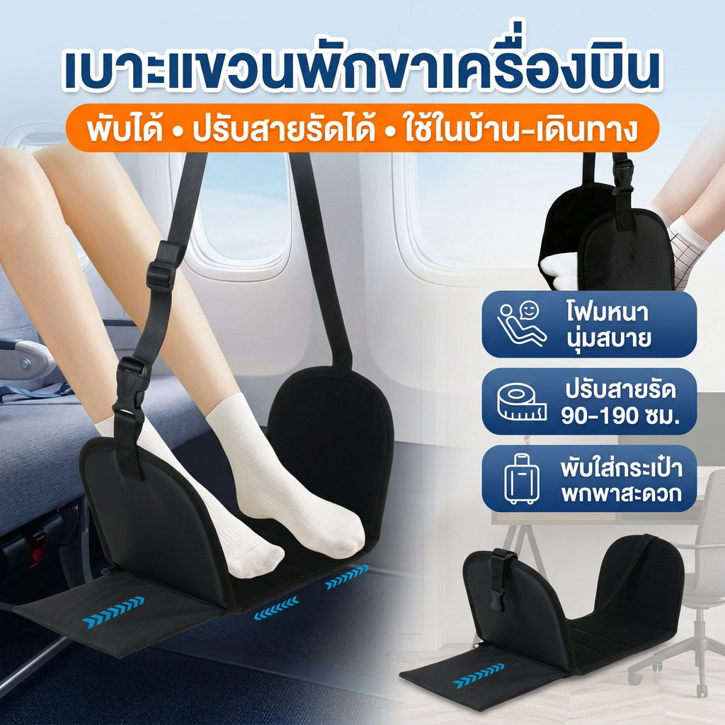 ที่วางเท้าสำหรับเครื่องบิน ปรับระดับได้ แขวนได้ พับได้ พกพาสะดวก สำหรับเดินทางบนเครื่องบินและรถไฟ