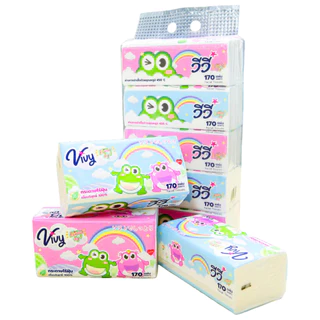 กระดาษทิชชู่วีวี่ Vivy รุ่น สายรุ้ง 2 แพ็ค 10 ห่อ 170แผ่นคู่ แถมฟรีผ้าเปียก 68 แผ่น 1ห่อDM