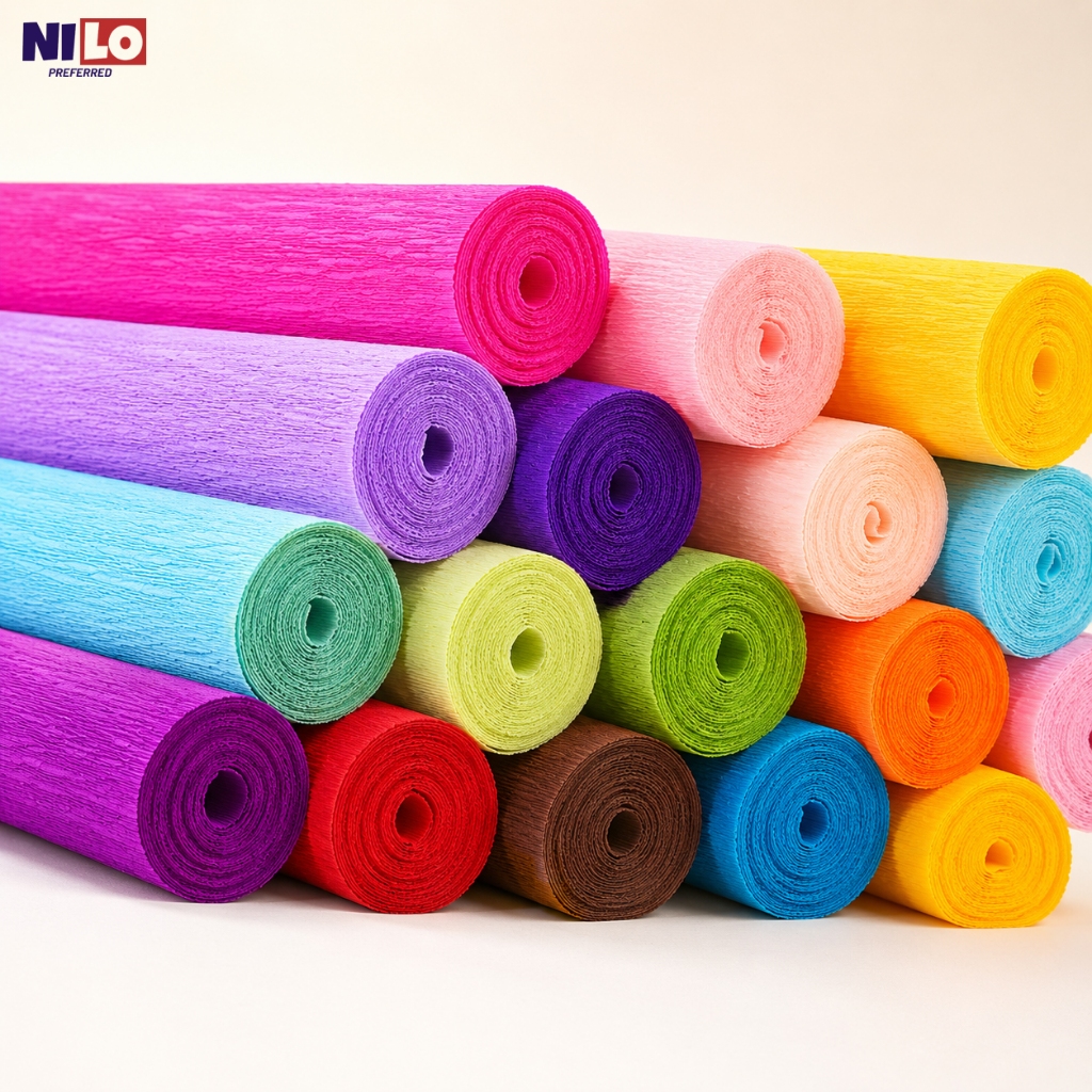 กระดาษเครป กระดาษย่นสีสดใส ม้วนกระดาษทำดอกไม้ ห่อช่อดอกไม้ งานฝีมือ