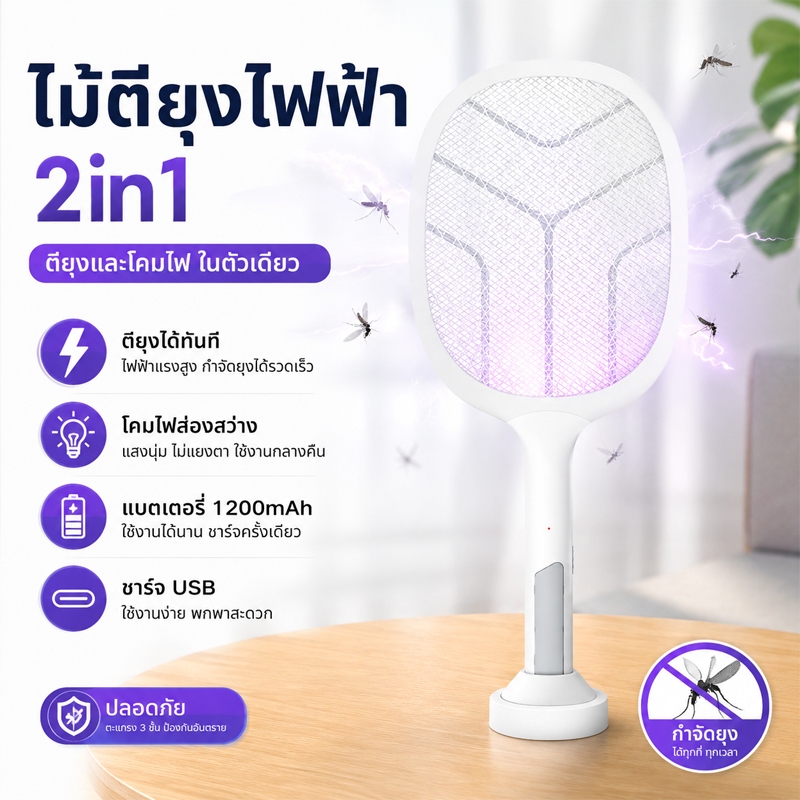 ไม้ช็อตยุง1200mAh /800mAh พร้อมสายUSBและแท่นวางชาร์จ ไม้ตียุงไฟฟ้า เครื่องดักยุง เครื่องช๊อตยุง ไม่ช๊อตเมื่อสัมผัส