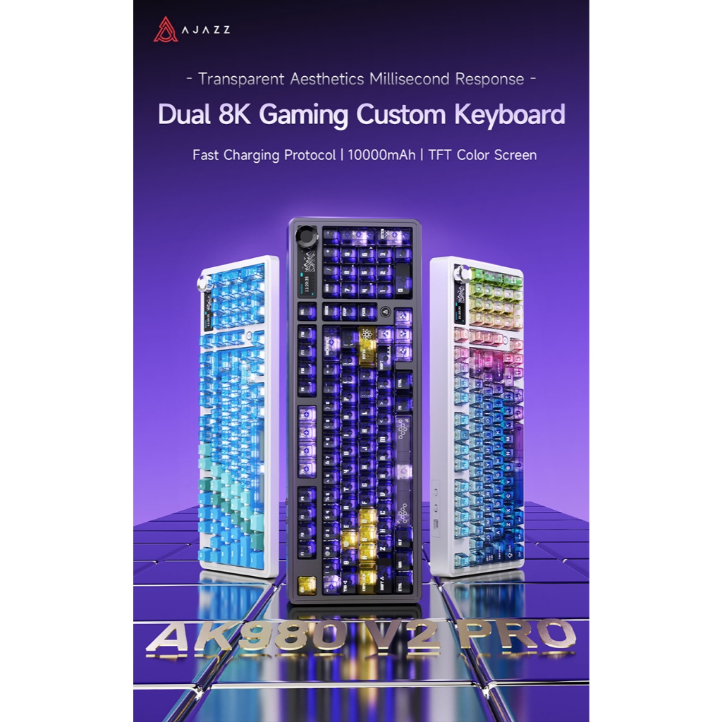 คีย์บอร์ดเกมมิ่ง Ajazz รุ่น AK980 V2 Pro 8K+8K Gasket Tri-Mod Mechanical Keyboard รับประกัน 1 ปี