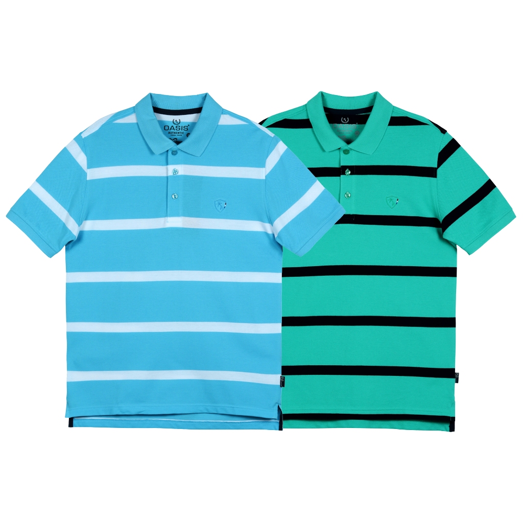 OASIS เสื้อโปโลชาย แขนสั้น เสื้อโปโล ลายริ้ว รุ่น MPYT-1616 สีฟ้า , เขียว