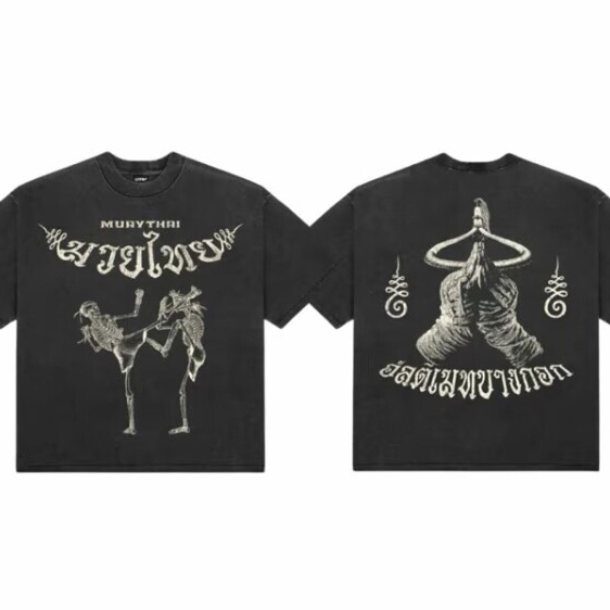 ปี2026 รุ่นใหม่ เสื้อยืดคอกลมแขนสั้น ผ้าฝ้าย100% ทั้งชายหญิง มวยไทยแฟชั่น ยืดหยุ่น บางเบา ระบาย