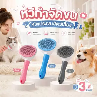 Boqi Factory หวีกำจัดขน แปรงขนสัตว์เลี้ยง มีปุ่มดันขนออก SY
