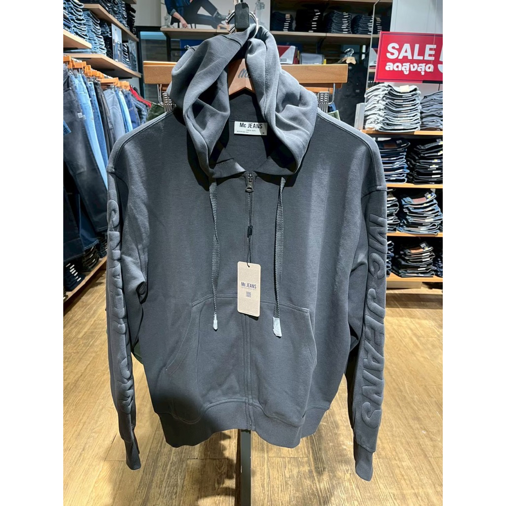 Mc Jeans เสื้อแขนยาวฮู้ดดี้ กันหนาว Unisex สีเทาเข้ม ทรง Regular ของแท้100% พร้อมถุงช้อป✅
