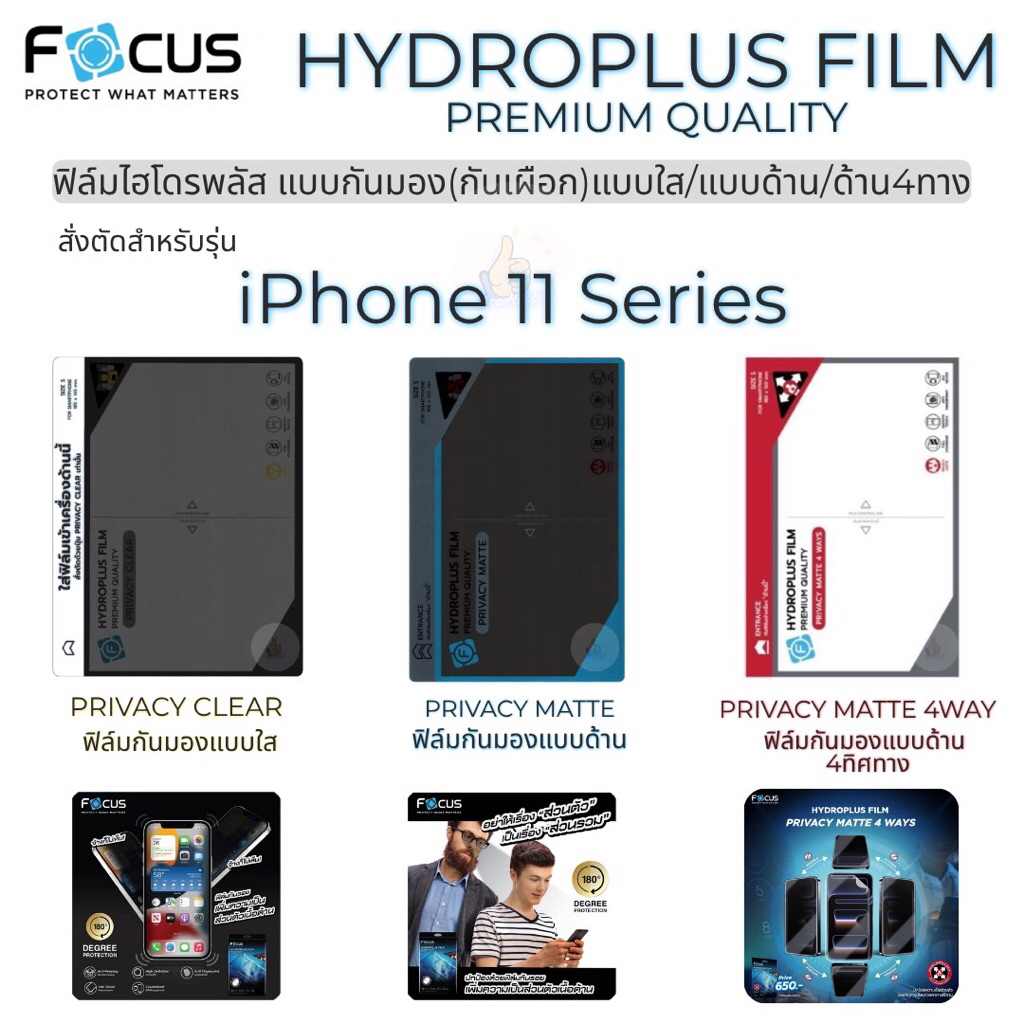 ฟิล์มไฮโดรพลัสโฟกัส แบบกันมองใสและด้าน Focus Hydroplus Privacy เหมาะสำหรับรุ่นiP11Series[iP11,iP11Pr