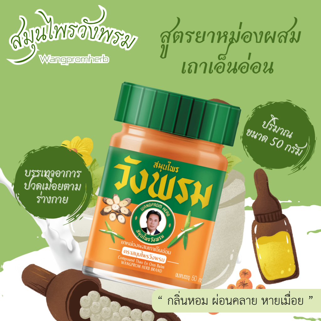 ยาหม่องผสมเถาเอ็นอ่อน ตราสมุนไพรวังพรม (Wangpromherb) ขนาด 50 กรัม