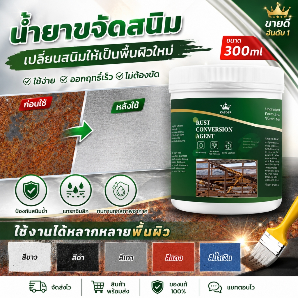 สีกันสนิมเหล็ก สีกันสนิม สีทากันสนิม สีทาเหล็กสนิม น้ำยาหยุดสนิม 30 นาทีแห้งไว สีน้ำมัน ไม่ต้องขัด rust remover