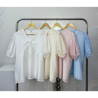 B26 เสื้อคอวี แขนตุ๊กตา สำหรับสาวอวบ อก38-48 lanastore *มีซับใน