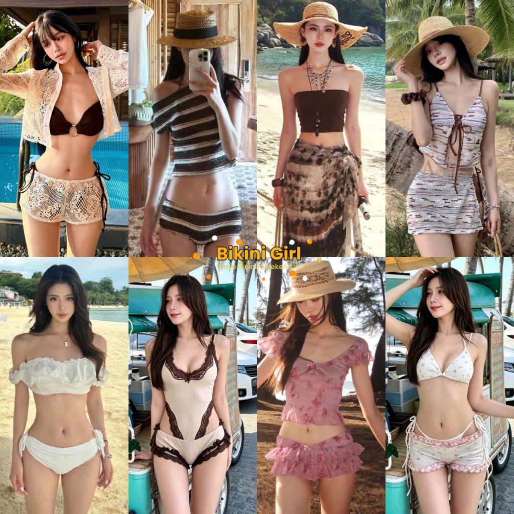 ชุดว่ายน้ำ bikini  เซ็กซี่ ทันสมัย ​​สไตล์เรโทร  ลายทาง ลูกไม้ และลายเสือดาว  ชุดไปทะเล  สไตล์หลากหลาย