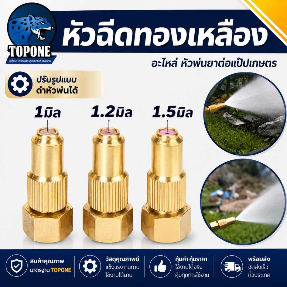 หัวพ่นยาต่อแป๊ปเกษตร แรงดันสูง 3 ขนาด ( 1 /1.2/1.5 มิล )ทองเหลือง เครื่องพ่นยา 767 เครื่องพ่นยาแบตเตอรี่