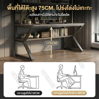 Owens💥โต๊ะทำงาน โต๊ะคอมพิวเตอร์ diy pegboard+ชั้นวางหนังสือบนโต๊ะ ขาโต๊ะเสริมรูปตัว K มีช่องเก็บสายในตัว ติดตั้งง่ายDesk